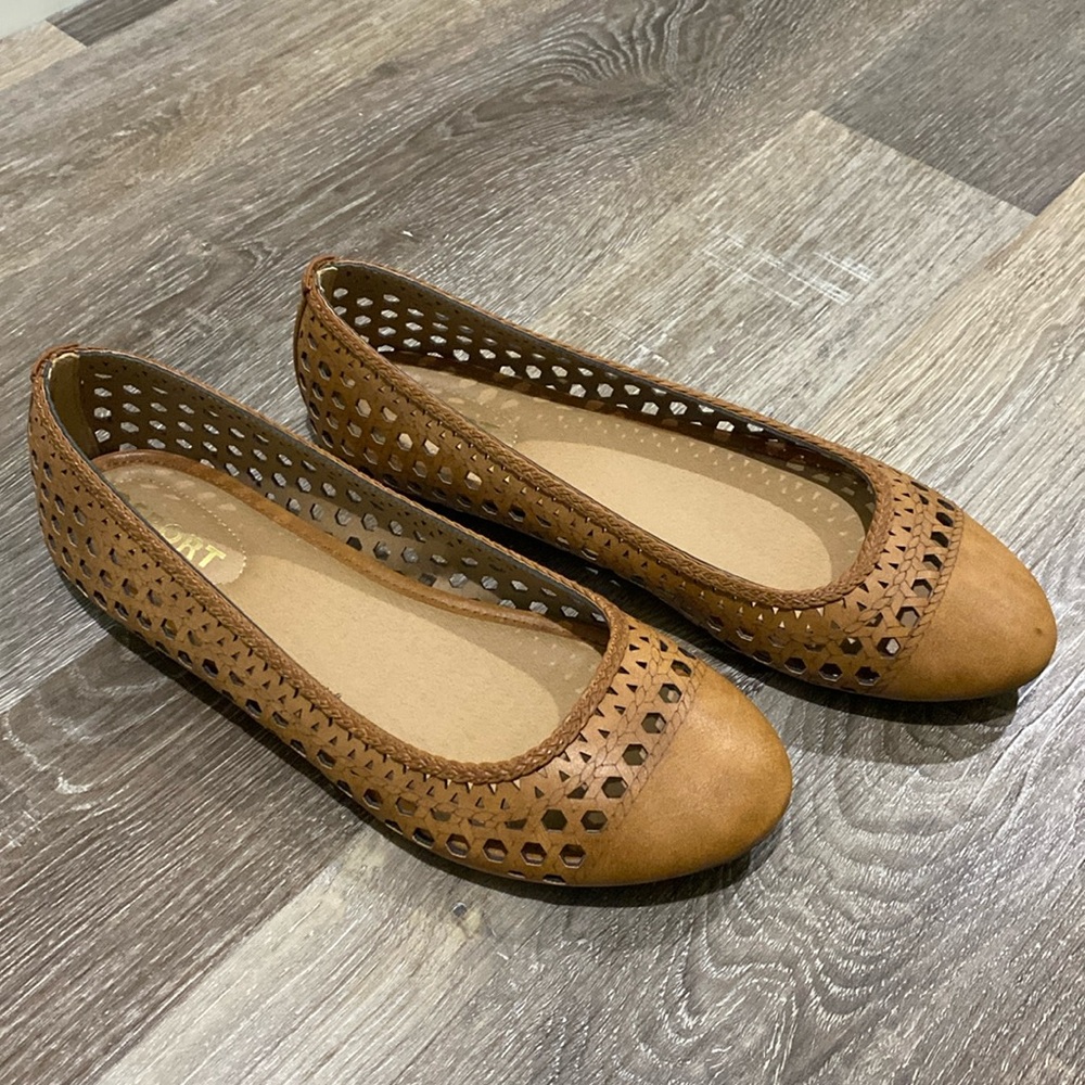 Faux leather flats with cutouts